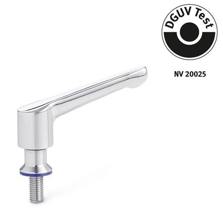 Verstellbare Klemmhebel GN 305: Edelstahl, DGUV-zertifiziert, mit Außengewinde, Hygienic Design