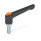 GN 303.2 Verstellbare Klemmhebel, Zink-Druckguss, Einsatz Stahl verzinkt, mit Außengewinde, mit Ausrastknopf Farbe: O - orange, RAL 2004