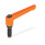 GN 306 Verstellbare Klemmhebel, Zink-Druckguss, Einsatz Stahl, mit Außengewinde, mit Sonderzapfen Farbe: OS - orange, RAL 2004, strukturmatt
Form: MS - Druckzapfen Messing